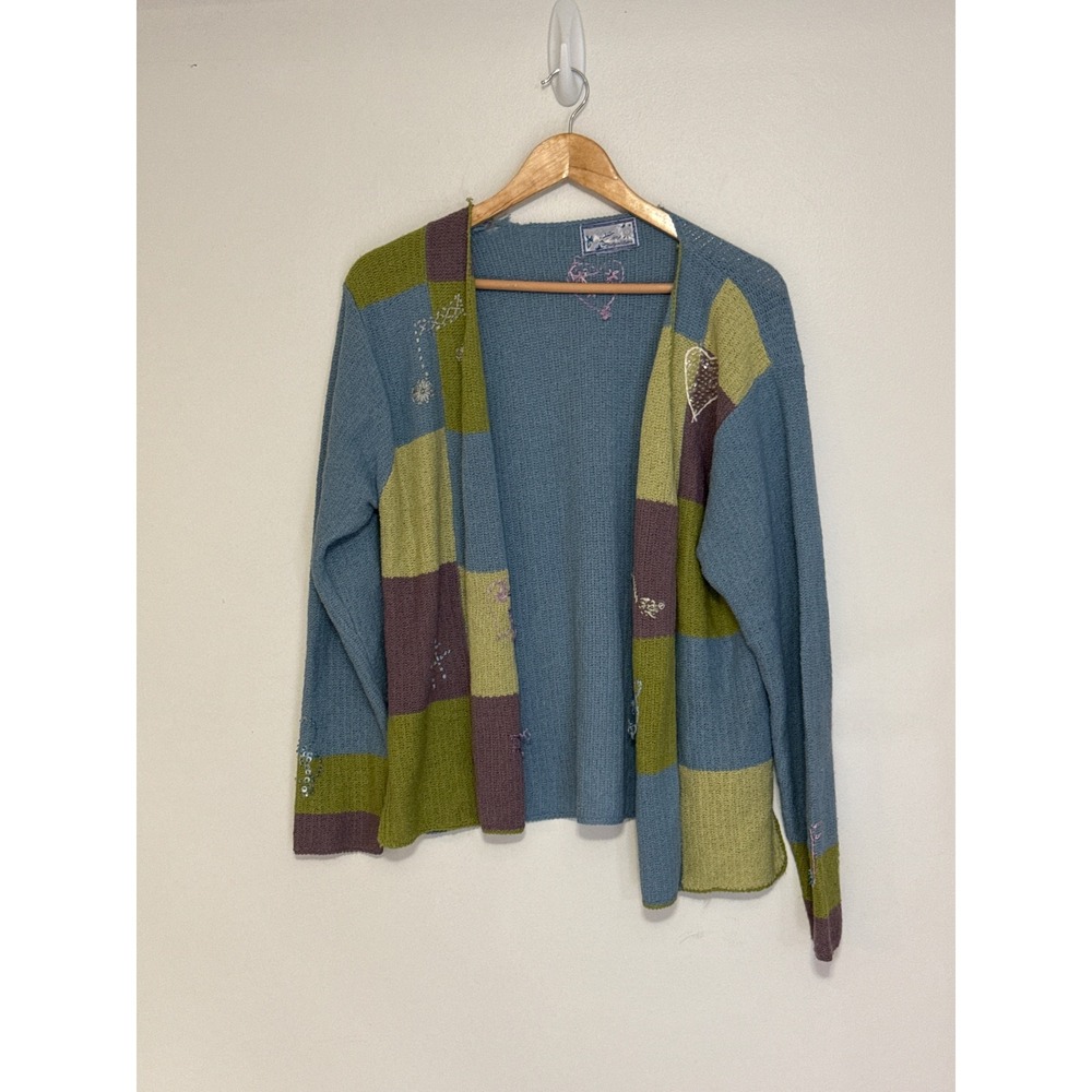 Cornell Collins Hand Knit Patchwork Cardigan Embroidered Beaded Womens